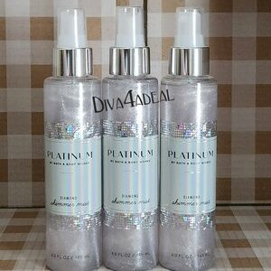 3X Bath & Body Works PLATINUM Diamond Shimmer Mist Spray Bundle